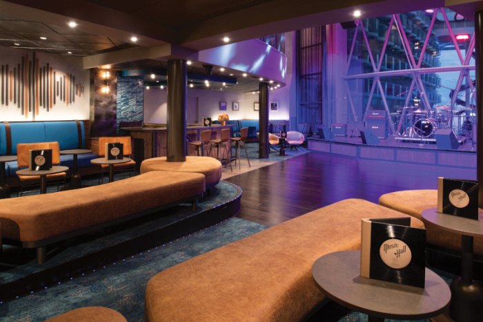 Music Hall is the spot to rock out to live music on Royal Caribbean ships like Oasis, Utopia and Wonder of the Seas. Vacationers can party on the dance floor, take in the scene from the lounge or play a game of pool while enjoying a drink from the two dedicated bars.