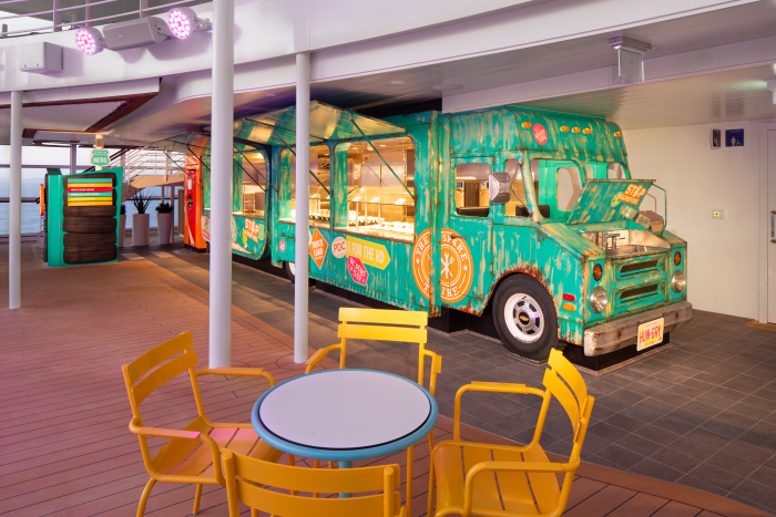 The Spare Tire food truck on Royal Caribbean’s Utopia of the Seas makes its debut alongside the resort-style pools at the center of the celebrations. The laidback spot serves up handheld bites that vacationers can conveniently pick up to refuel as they enjoy their pool days nonstop.