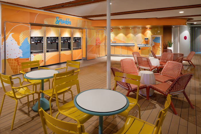 Ice cream poolside is sweeter than ever on Royal Caribbean’s Utopia of the Seas. A longtime favorite, Sprinkles sports a sprinkles bar with different types of sprinkle toppings to go with a choice of three ice cream flavors - vanilla, chocolate, strawberry or a mix.